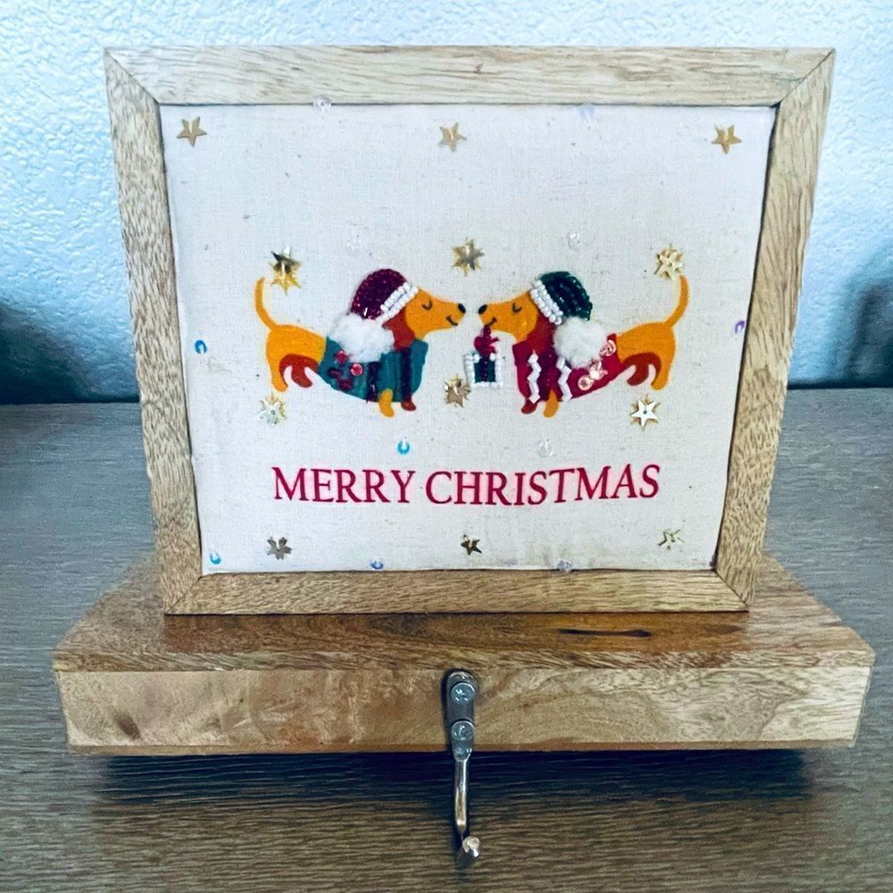 Merry Christmas Dachshunds Dog Rustic Stocking Hanger Hook